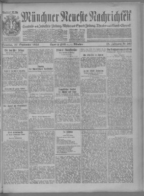 Münchner neueste Nachrichten Sonntag 27. September 1925