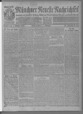 Münchner neueste Nachrichten Donnerstag 1. Oktober 1925