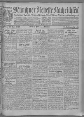 Münchner neueste Nachrichten Samstag 16. April 1927