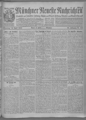 Münchner neueste Nachrichten Dienstag 19. April 1927