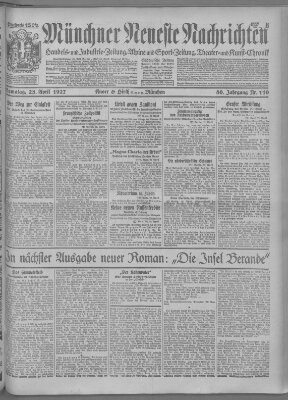 Münchner neueste Nachrichten Samstag 23. April 1927