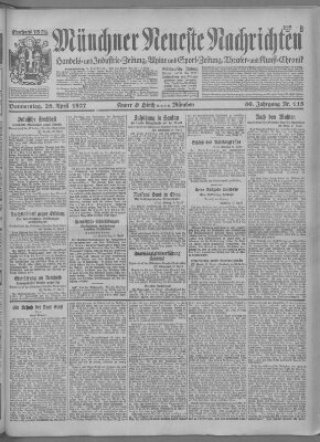 Münchner neueste Nachrichten Donnerstag 28. April 1927