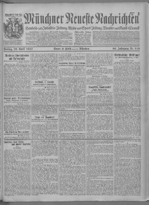 Münchner neueste Nachrichten Freitag 29. April 1927