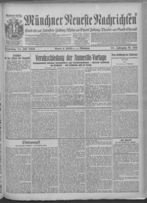 Münchner neueste Nachrichten Samstag 14. Juli 1928