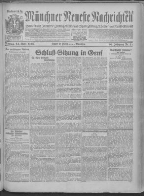 Münchner neueste Nachrichten Montag 12. März 1928