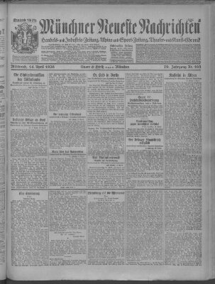 Münchner neueste Nachrichten Mittwoch 14. April 1926