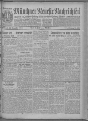 Münchner neueste Nachrichten Mittwoch 22. Dezember 1926