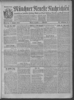 Münchner neueste Nachrichten Dienstag 4. Januar 1927