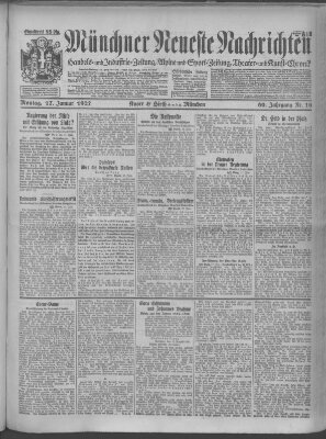 Münchner neueste Nachrichten Montag 17. Januar 1927