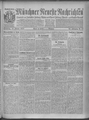 Münchner neueste Nachrichten Dienstag 18. Januar 1927