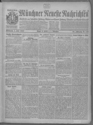 Münchner neueste Nachrichten Mittwoch 1. Juni 1927