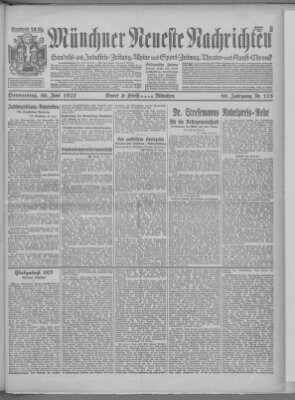 Münchner neueste Nachrichten Donnerstag 30. Juni 1927