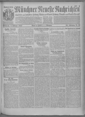 Münchner neueste Nachrichten Mittwoch 9. Februar 1927