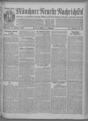 Münchner neueste Nachrichten Mittwoch 16. Februar 1927