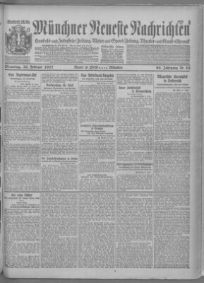 Münchner neueste Nachrichten Dienstag 22. Februar 1927