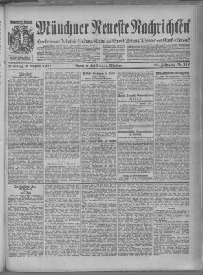 Münchner neueste Nachrichten Dienstag 9. August 1927