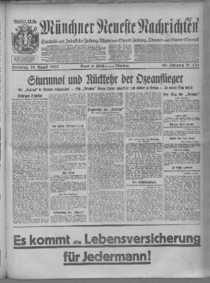 Münchner neueste Nachrichten Dienstag 16. August 1927