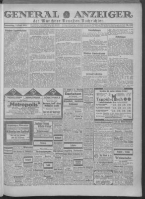 Münchner neueste Nachrichten Donnerstag 1. September 1927