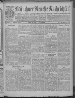 Münchner neueste Nachrichten Samstag 4. Februar 1928