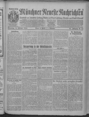 Münchner neueste Nachrichten Dienstag 14. Februar 1928