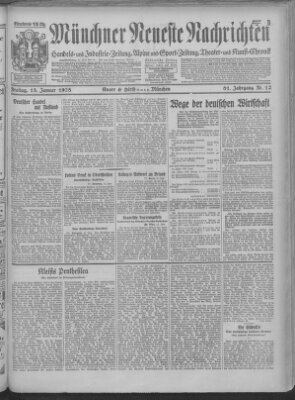 Münchner neueste Nachrichten Freitag 13. Januar 1928