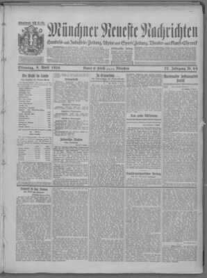 Münchner neueste Nachrichten Dienstag 8. April 1924