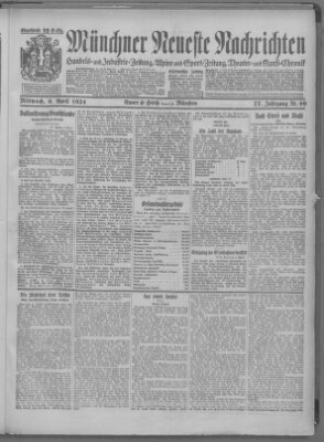 Münchner neueste Nachrichten Mittwoch 9. April 1924