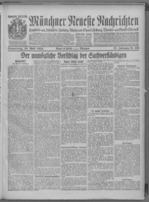 Münchner neueste Nachrichten Donnerstag 10. April 1924