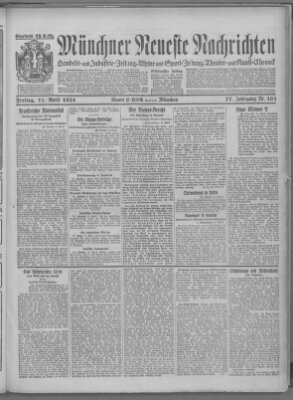 Münchner neueste Nachrichten Freitag 11. April 1924