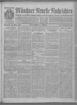 Münchner neueste Nachrichten Samstag 19. April 1924