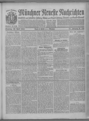 Münchner neueste Nachrichten Sonntag 20. April 1924