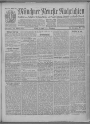 Münchner neueste Nachrichten Dienstag 22. April 1924