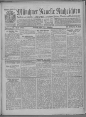 Münchner neueste Nachrichten Samstag 26. April 1924