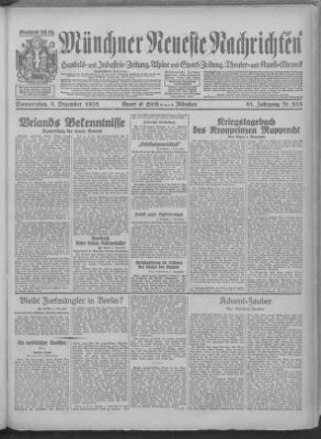 Münchner neueste Nachrichten Donnerstag 6. Dezember 1928