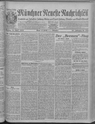 Münchner neueste Nachrichten Montag 16. April 1928