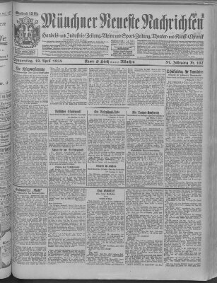 Münchner neueste Nachrichten Donnerstag 19. April 1928