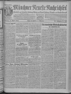 Münchner neueste Nachrichten Samstag 21. April 1928