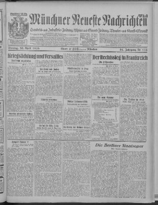 Münchner neueste Nachrichten Montag 30. April 1928