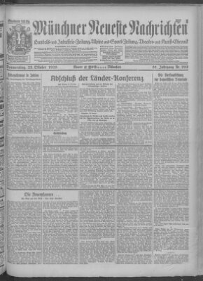 Münchner neueste Nachrichten Donnerstag 25. Oktober 1928