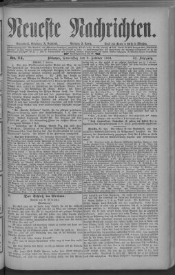 Neueste Nachrichten (Münchner neueste Nachrichten) Donnerstag 3. Februar 1881