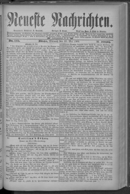 Neueste Nachrichten (Münchner neueste Nachrichten) Mittwoch 25. Mai 1881