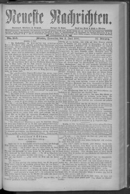 Neueste Nachrichten (Münchner neueste Nachrichten) Donnerstag 2. Juni 1881