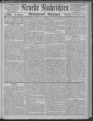 Neueste Nachrichten und Münchener Anzeiger (Münchner neueste Nachrichten) Mittwoch 30. November 1881