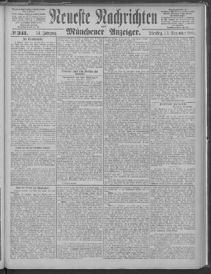 Neueste Nachrichten und Münchener Anzeiger (Münchner neueste Nachrichten) Dienstag 13. Dezember 1881