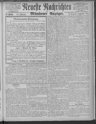 Neueste Nachrichten und Münchener Anzeiger (Münchner neueste Nachrichten) Freitag 16. Dezember 1881