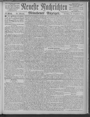 Neueste Nachrichten und Münchener Anzeiger (Münchner neueste Nachrichten) Dienstag 20. Dezember 1881