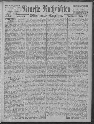 Neueste Nachrichten und Münchener Anzeiger (Münchner neueste Nachrichten) Dienstag 13. Februar 1883