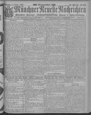 Münchner neueste Nachrichten Samstag 10. Dezember 1887