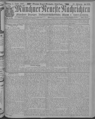 Münchner neueste Nachrichten Sonntag 11. Dezember 1887