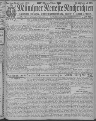 Münchner neueste Nachrichten Samstag 17. Dezember 1887